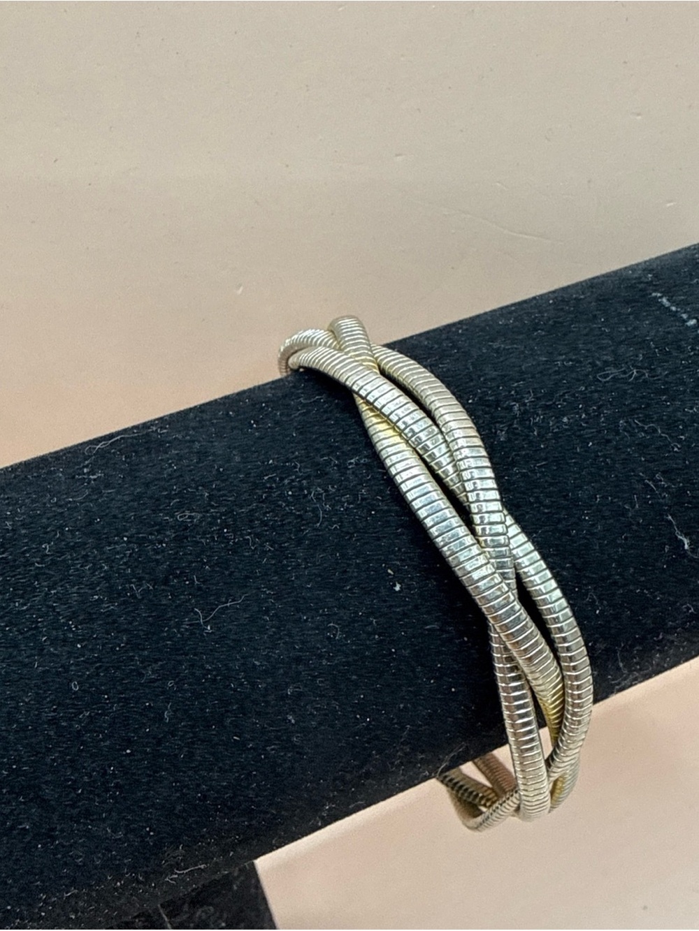 Flat Triple Strand Braided Silver Tone Vintage Chain Bracelet 7-7.5” Box Clasp